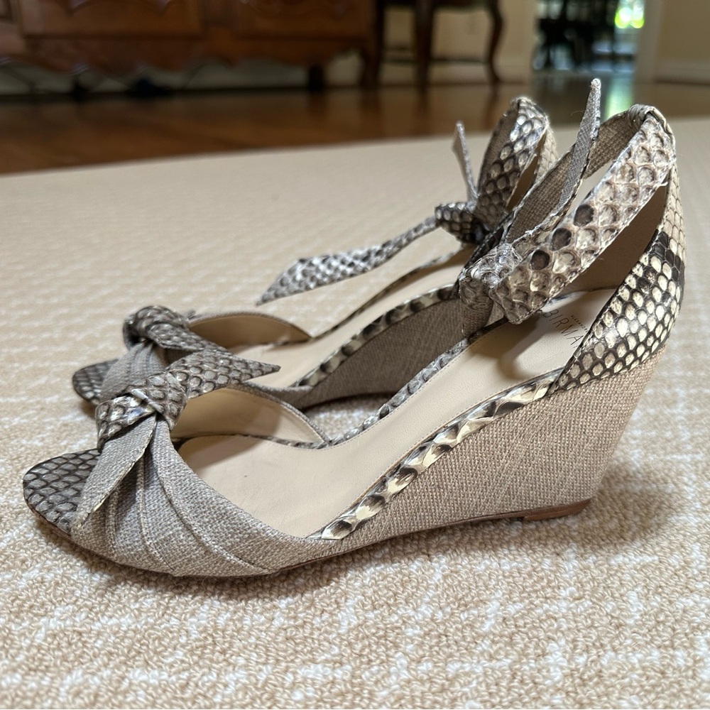 Alexandre Birman linen & snake skin Wedges
